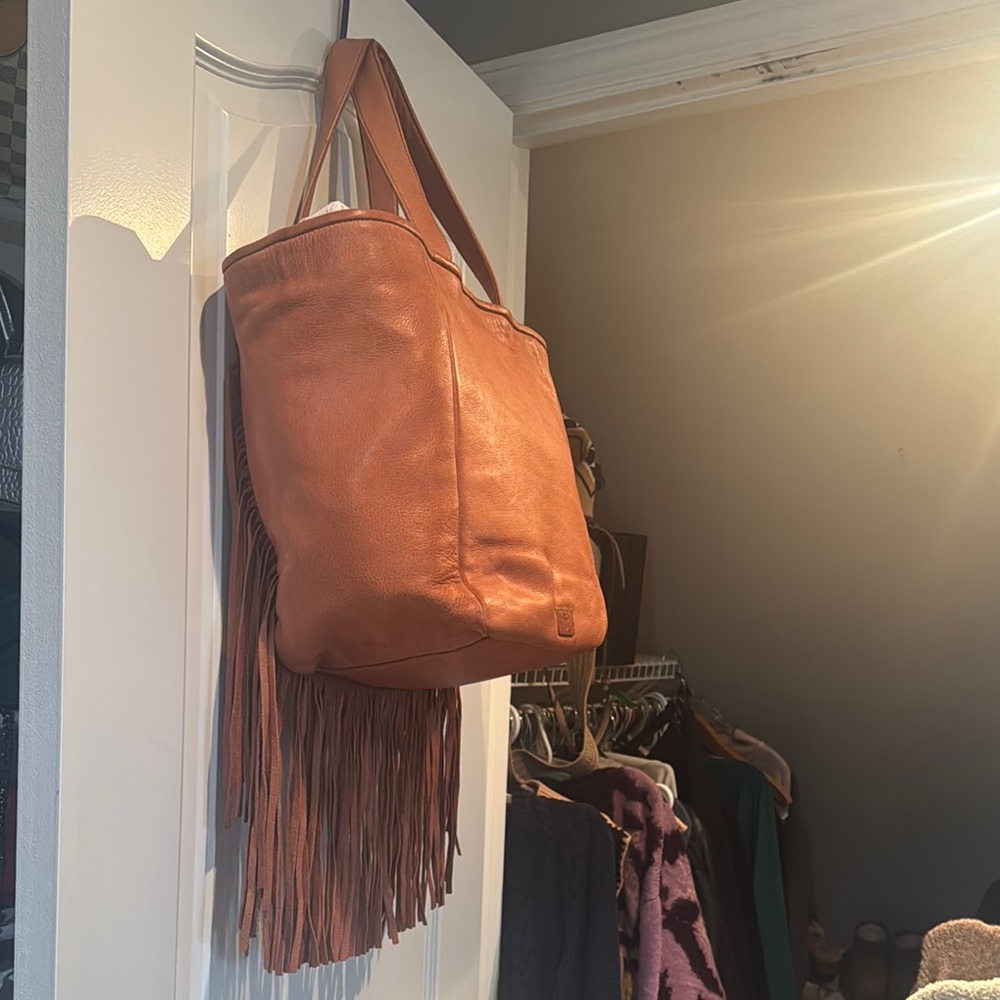 Fringe Leather Tote Bag - Tan - Picture 3 of 5